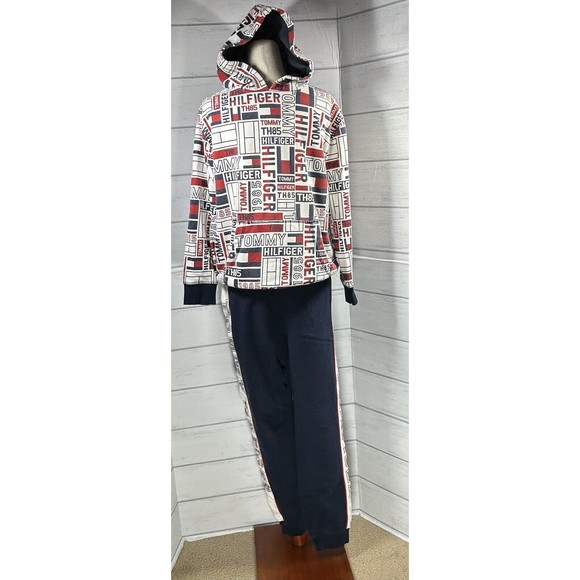 Tommy Hilfiger Boys' Tracksuit Set Sweat Hoodie Pants Logo Navy Size Large 16/18 - Picture 2 of 16